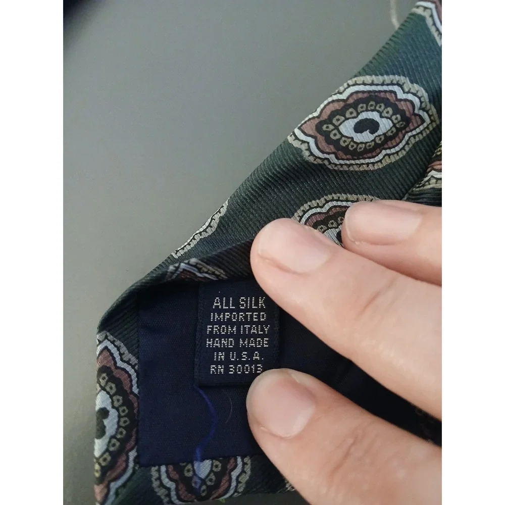 Vtg Abercrombie & Fitch Mens Silk Tie Green Brown Medallion Made in USA